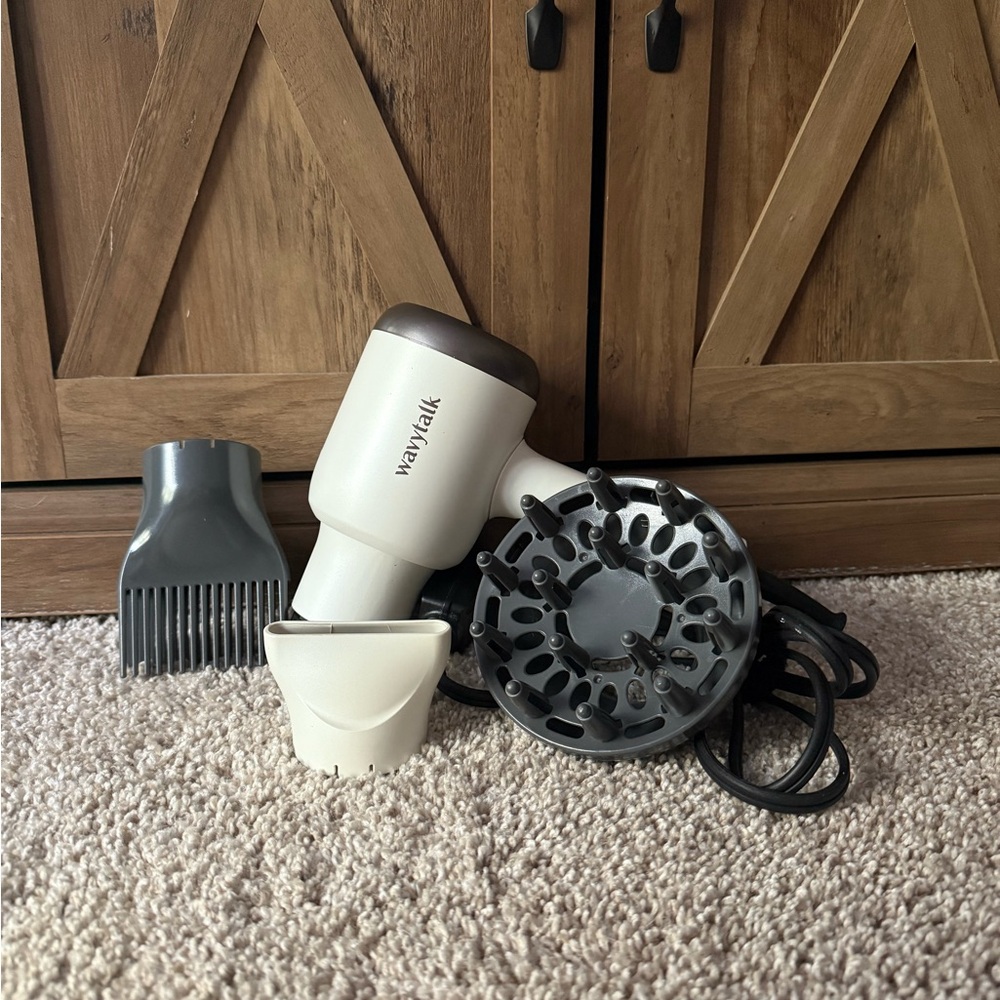 White and Gray Hair Dryer with Attachments